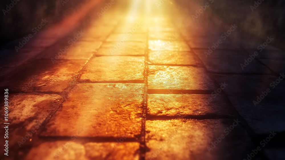 Poster floor path background with a light beam coming through the floor
