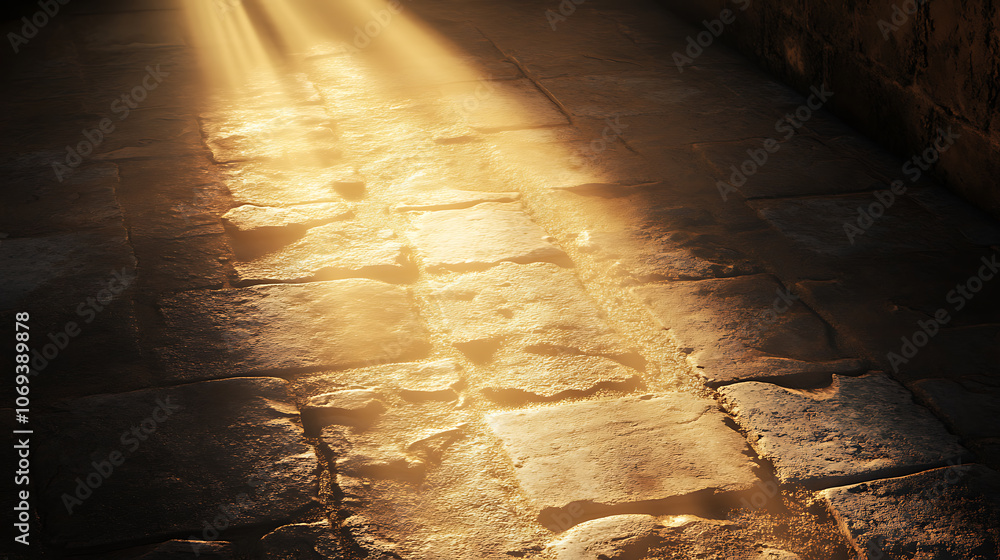 Poster floor path background with a light beam coming through the floor