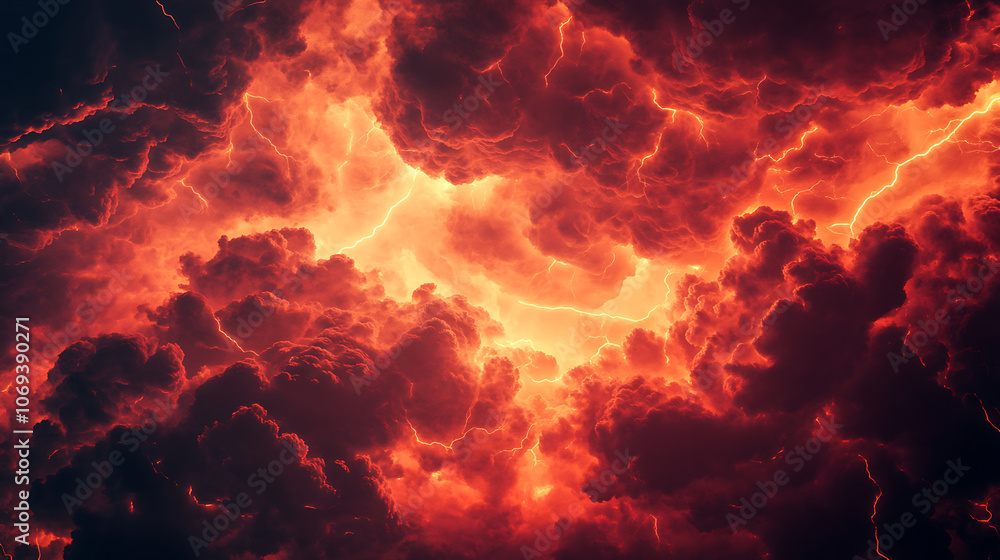 Poster red lightning and clouds abstract background texture