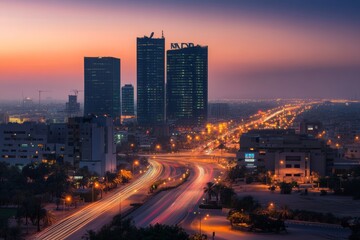 Obraz premium Capturing the kafd buildings in riyadh, saudi arabia, during the enchanting blue hour