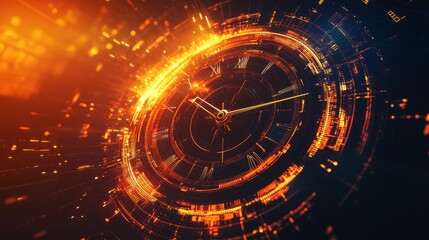 A digital clock design with futuristic, tech-inspired elements.