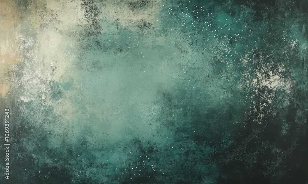 Poster gradient from mint to emerald in an impressionistic style with textures that mimic natural stone, wo
