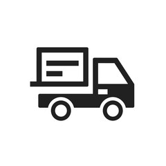 Fototapeta premium Black and white icon of a delivery truck with two wheels, representing transportation and logistics services.