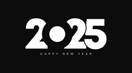  black and white 2025 Happy New Year logo text design, 2025  number design template, Vector illustration for calendar, banner, card, label