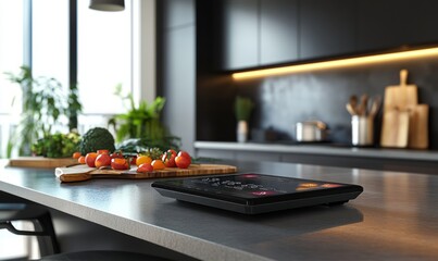 Modern smart kitchen scale with nutritional information display