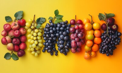 four sets of fruit in original colours and shapes
