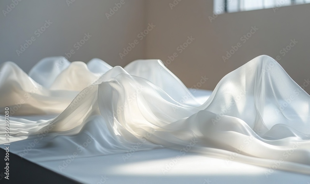 Poster translucent plastic sheets lay draped on a flat surface, forming soft, flowing patterns that catch t