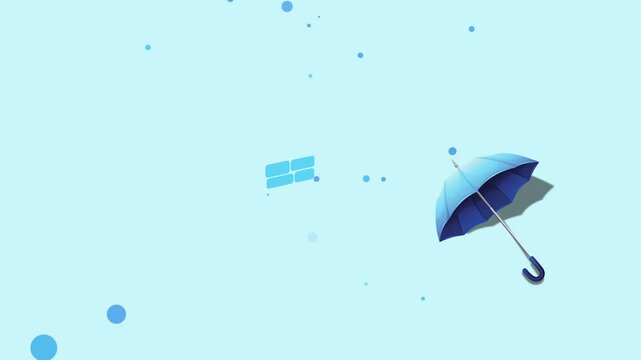 Blue umbrella on light blue background suitable for weatherrelated designs, concept of protection, rainy day illustrations. Trendy and versatile.