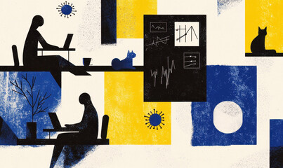 Exploring Remote Work: Abstract Art Depicting Digital Lifestyle and Modern Technology