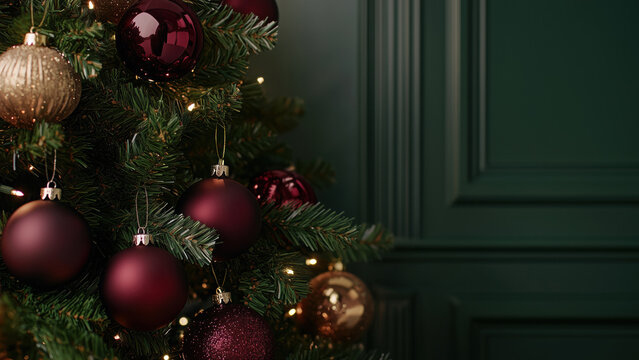 Christmas tree with gold and pirple ornaments