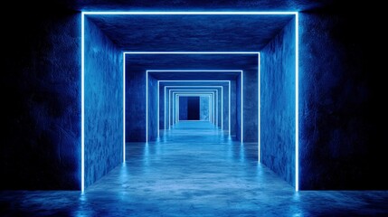 Fototapeta premium Radiant Blue Geometric Tunnel in Watercolor Style