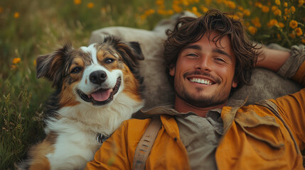 happy man and his dog