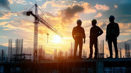 Construction Team Silhouettes at Sunset