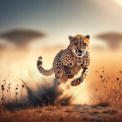 Cheetah Running at Full Speed
A cheetah sprinting across the savannah, showing incredible speed.