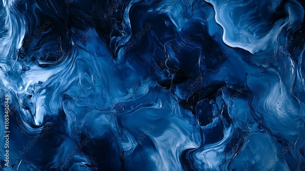 Poster abstract dark blue swirling pattern with hints of light blue and black in a fluid texture resembling
