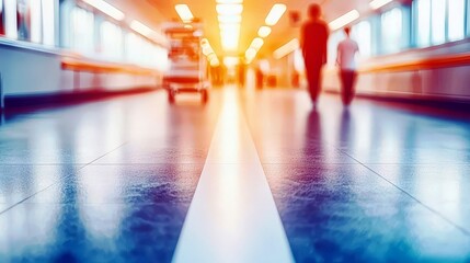 Fototapeta premium Peaceful Corridor with Blurred Figures in a Realistic Setting