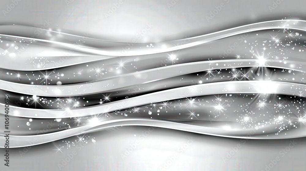 Poster smooth grey waves with sparkling elements