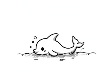 Obraz premium Simple Kawaii Dolphin Swimming Line Drawing