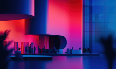 Futuristic Office Interior with Neon Lighting and Modern Architectural Design