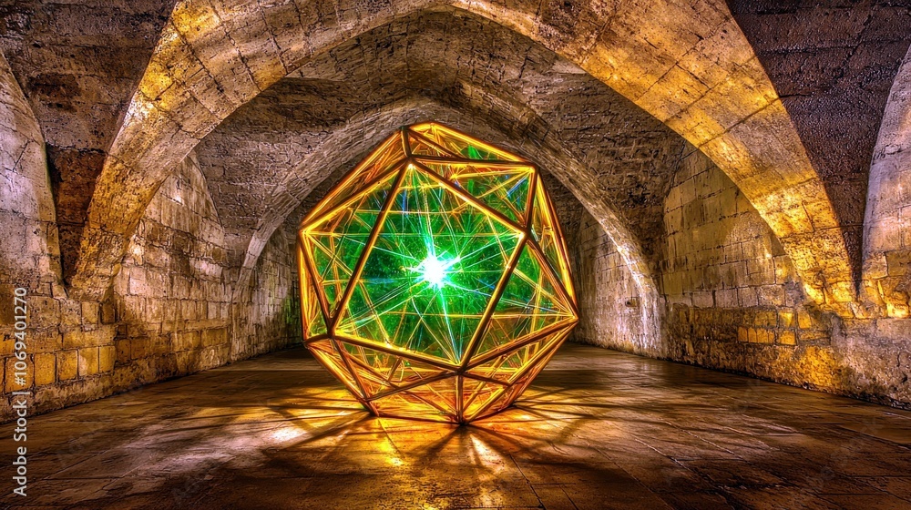 Poster radiant geometric structure in an ancient setting