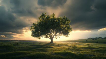 Fototapeta premium Solitary Tree in Golden Sunset Light