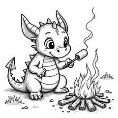  Baby Dragon Roasting Marshmallow at Campfire