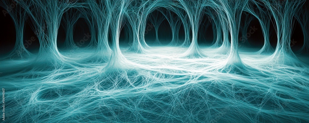 Poster vast digital landscape with ethereal light patterns