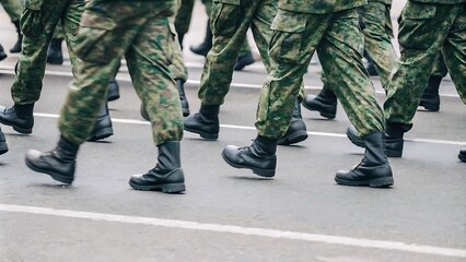 Military Marching Feet Close-Up for Patriotic and Defense Themes