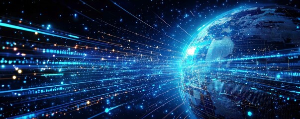 Obraz premium Glowing Earth with Stylized Light Trails