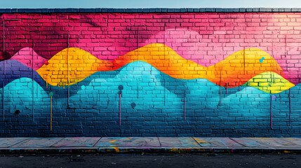 Vibrant Urban Graffiti Mural on Brick Wall with Bold Colors and Intricate Design