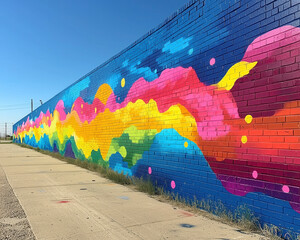 Vibrant Urban Graffiti Mural on Brick Wall with Bold Colors and Intricate Design