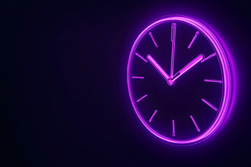 A vivid neon outline of a digital clock with purple light trails on a dark background --ar 3:2 --s 50