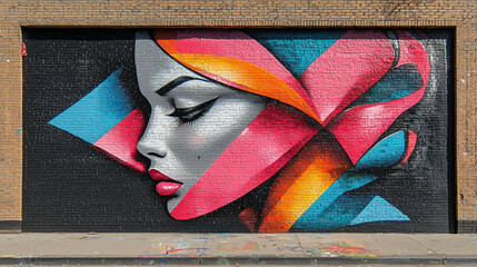 Vibrant Urban Graffiti Mural on Brick Wall with Bold Colors and Intricate Design