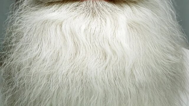 A close-up shot of a man's white beard