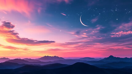 Fototapeta premium Celestial digital art landscape with detailed Moon in sky