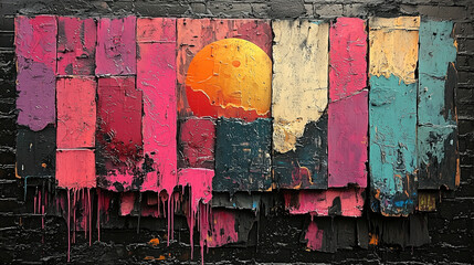 Vibrant Urban Graffiti Mural on Brick Wall with Bold Colors and Intricate Design