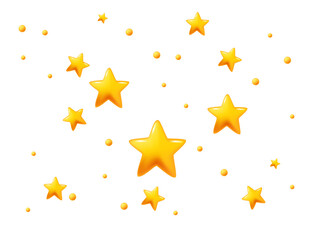 Shining golden stars of various sizes scattered on a white background, creating a magical and dreamy atmosphere. Ideal for festive designs, kids themes, and celebration concepts. Vector illustration