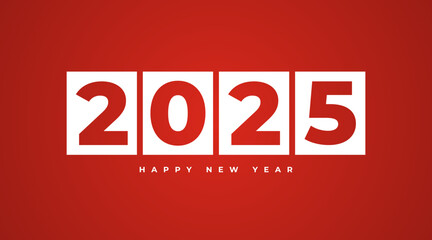 2025 Happy New Year logo text design on a red background, 2025  number design template, Vector illustration for calendar, banner, card, label