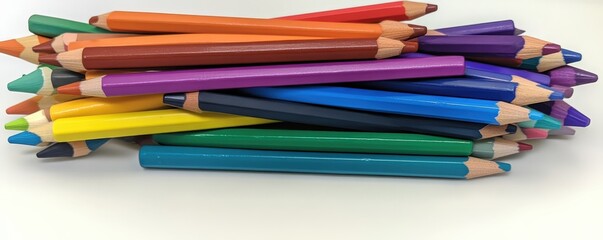 Fototapeta premium Colorful Array of Freshly Sharpened Colored Pencils Displayed on a Clean Surface with a Variety of Tapered Tips
