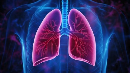 Glowing x-ray of human lungs with vivid bronchial tree
