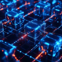 Fototapeta premium Glowing futuristic blockchain network with digital data blocks image