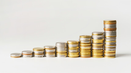 Economic growth concept with stacked coins graph in ascending order