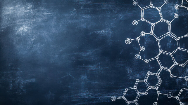 Hand-drawn chemical structure on chalkboard depicting molecular science concept in education