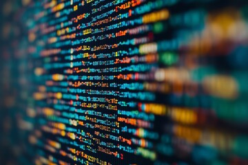 Vibrant code on computer screen illustrating secure software development with blurred background