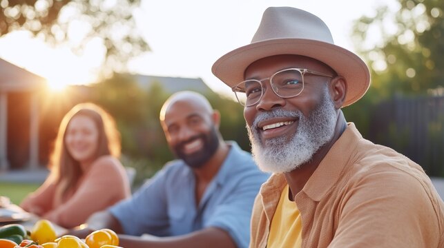 Joyful family gathering outdoors at sunset
