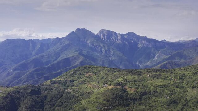 Ligurian Mountains and Rolling Green Hills: Scenic Drone Footage with a Stunning Panorama &ndash; Wide Shot Drone Flyover
