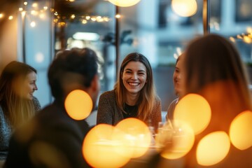 Business people networking and enjoying christmas dinner together