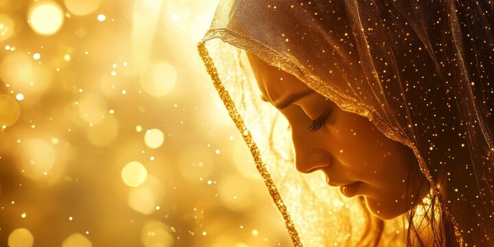Emotional and sacred abstract background of weeping Mary Magdalene in soft, warm tones, biblical scene, religious concept
