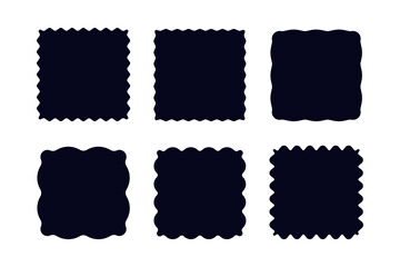 Square frames with wiggly edges set. Silhouette wavy elements.