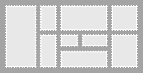 Postage stamp blank template collection. Letter stamps with perforated edges.